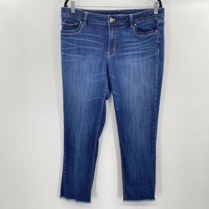 White House Black Market Slim Crop Jeans Size 14 Blue Medium Wash Raw Hem